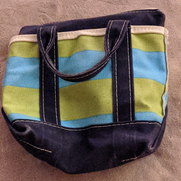 L.L. Bean Blue and Green Striped Tote - Picture 1 of 3